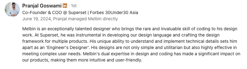 LinkedIn Recommendation from Pranjal Goswami